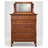 Antique Oak Highboy Dresser w/ Beveled Mirror