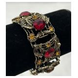 Vintage Bracelet w/ Red & Amber Colored Stones