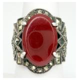 Sterling Silver Carnelian Marcasite Ring