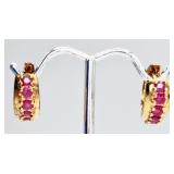 Sterling Silver Ruby Hoop Earrings
