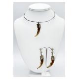 Sterling Silver Bear Claw Necklace & Earring Set