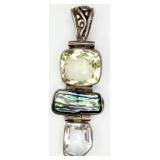 925 Citrine, Quartz, Abalone Shell Pendant