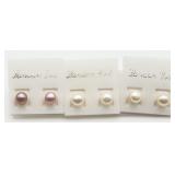 3 Pairs Freshwater Pearl Studs
