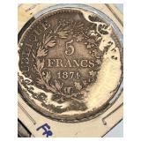 1874 Republique Francaise 5 Francs Silver Coin