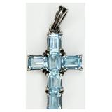 925 Blue Topaz Cross Pendant