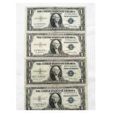 4-Series 1935E Blue Seal $1 Silver Certificates