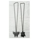 2 Nice Pewter-Tone Fashion Necklaces