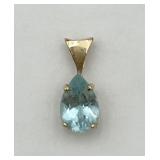 14K Gold Aquamarine Teardrop Pendant