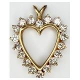 14K Gold Heart Shaped Pendant w/ 18 Nice Diamonds
