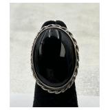 Large Sterling Silver & Onyx Ring