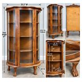 *Antique Curved Glass Oak Curio Cabinet