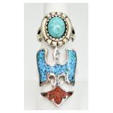2 Silver-tone Turquoise Rings