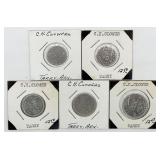 5 Antique C.H. Clowers, Tarry,AR Trade Tokens