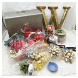 Metal File Box, Bows/Ribbons, Enamelware Bowl +