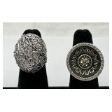 2 Silver Tone Fashion Statement Rings