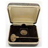 10K Gold 'Easco' Tie Tack & Stick Pin w/ Sapphires