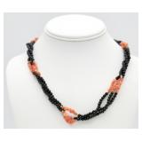 Gold-tone Onyx & Coral 3-Strand Necklace