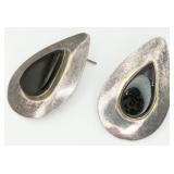 925 Onyx Teardrop Pierced Earrings