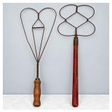 2 Vintage Wood Handle Rug Beaters