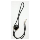 VTG 925 Onyx & Braided Black Leather Bolo Tie