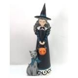 Witch Figurine With Cat, 16 Inches Tall