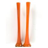 2 Cased Glass Orange Rod Vases 16 Inches