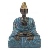 Hand Painted Wooden Seated Buddha 9 Tall