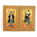 2 Vtg Paint By Number Clown Paintings