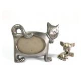 Metal Cat Picture Frame And Mouse Figurine