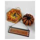 Halloween Decor Including Signs And Pumpkin
