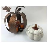 Metal Candle Holder And Ceramic Pumpkin