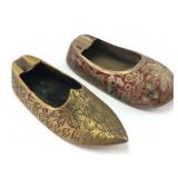 2 Vtg Brass Miniature Shoe Ashtrays