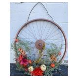 Bicycle Wheel Wreath With Fall Decorations