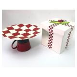 Red Checkered Ceramic Dish And Container Set