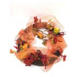 Fall-Themed Wreath With Ribbon And Decorations