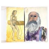 Female And Male Portrait Paintings On Board