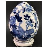 Vtg Chinoiserie Porcelain Egg With Stand