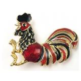 Vtg Goldtone Enamel Rooster Pin