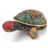 Vtg Chinese Cloisonne Brass And Enamel Turtle