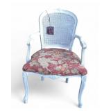 Cane Back White Armchair With Floral Upholstery