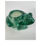 Green Glass Frog Candle Holder