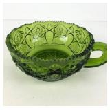 L.E. Smith Green Glass Nappy Bowl With Handle