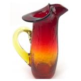 Vtg Amberina Crackle Glass Pitcher 7 Inches Tall