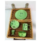 Gryphonware Green Face Picnic Set With Basket