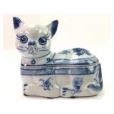 Vtg Chinoiserie Ceramic Cat Trinket Box
