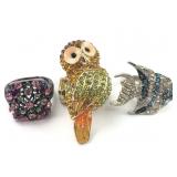 3 Vtg Rhinestone Rings