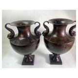 14.5ï¿½ï¿½ Bronze Urns With Dolphin Handles