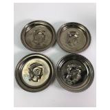 4 Silver-Toned Coasters With Profile Design