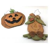 Wooden Pumpkin And Scarecrow Wall Decorations