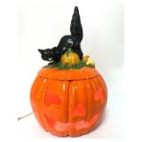 Ceramic Light Up Pumpkin With Cat Lid
